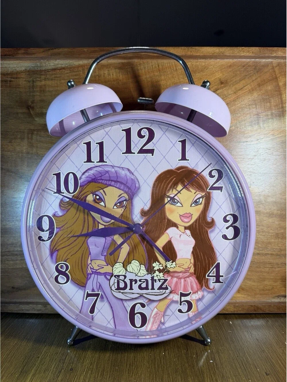 Vintage Y2K Bratz Twin Bell Alarm Clock Purple Lavender Jumbo MGA Home Decor